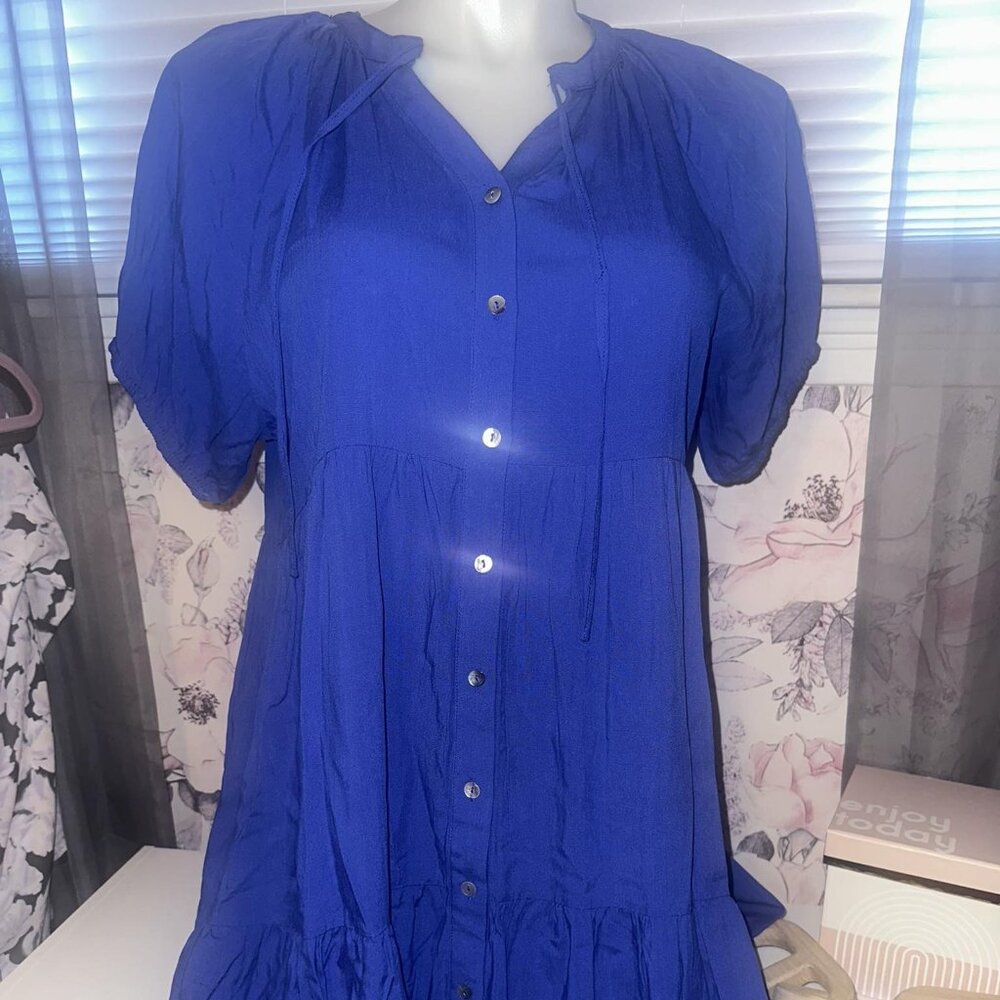 Chic Soul Simply Thriving BRIGHT BLUE button front dress